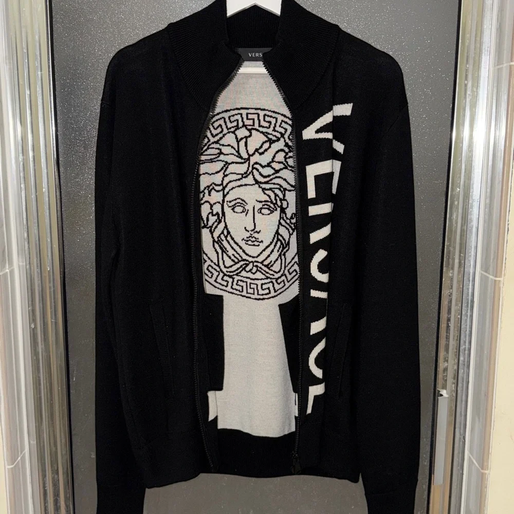 Authentic versace knit sweater institutional logo jacquard wool